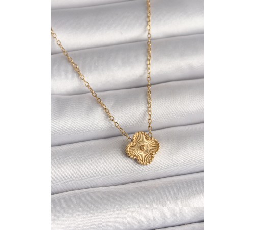 316L Çelik Gold Renk İşleme Detaylı Yonca Model Kadın Kolye - TJ-BKO10017