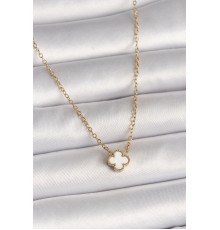 316L Çelik Gold Renk Beyaz Yonca Model Kadın Kolye - TJ-BKO10019