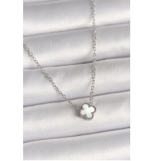 316L Çelik Gümüş Renk Beyaz Yonca Model Kadın Kolye - TJ-BKO10020