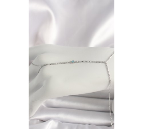 Pirinç Gümüş Renk Su Yolu Zirkon Taşlı Mavi Taş Detaylı Kadın Şahmeran - TJ-SN620