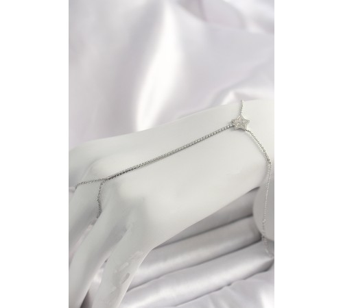 Pirinç Gümüş Renk Su Yolu Zirkon Taşlı Yıldız Model Kadın Şahmeran - TJ-SN622