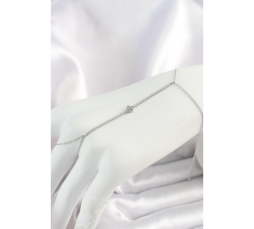 Pirinç Gümüş Renk Su Yolu Zirkon Taşlı Yonca Model Kadın Şahmeran - TJ-SN624