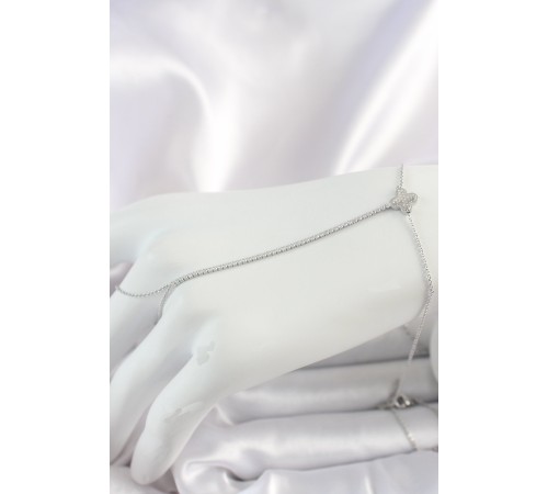 Pirinç Gümüş Renk Su Yolu Zirkon Taşlı İşlemeli Yonca Model Kadın Şahmeran - TJ-SN626