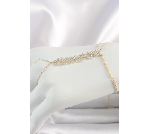 Pirinç Gold Renk Zirkon Taşlı V Model Kadın Şahmeran - TJ-SN631