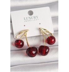 Pirinç Gold Renk Kırmızı Kiraz Model Kadın Küpe - TJ-BKP10460