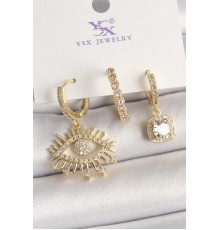 Pirinç Gold Renk Sallantı Zirkon Taşlı Göz Model 3'Lü Kadın Kombin Küpe - TJ-BKP10471