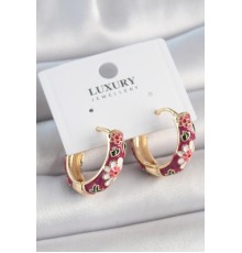 Pirinç Gold Renk Halka Mor Çiçek Mineli Kadın Küpe - TJ-BKP10474