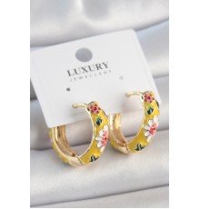 Pirinç Gold Renk Halka Model Çiçek Mineli Kadın Küpe - TJ-BKP10475