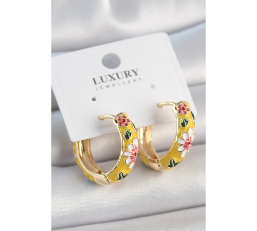 Pirinç Gold Renk Halka Model Çiçek Mineli Kadın Küpe - TJ-BKP10475