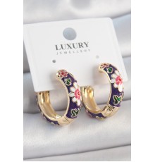 Pirinç Gold Renk Halka Model Mor Çiçek Mineli Kadın Küpe - TJ-BKP10477