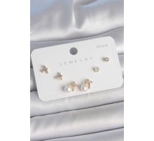 Pirinç Gold Renk Zirkon Taşlı Model İnci Detay 925 Ayar Gümüş Çivi Kadın Küpe Seti - TJ-BKP10478