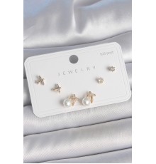 Pirinç Gold Renk Zirkon Taşlı Model İnci Detay 925 Ayar Gümüş Çivi Kadın Küpe Seti - TJ-BKP10478