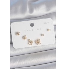 Pirinç Gold Renk Zirkon Taşlı Kuğu Model 925 Ayar Gümüş Çivi Kadın Küpe Seti - TJ-BKP10480
