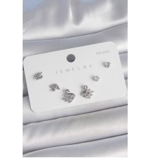Pirinç Gümüş Renk Zirkon Taşlı Kuğu Model 925 Ayar Gümüş Çivi Kadın Küpe Seti - TJ-BKP10481