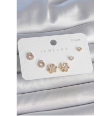 Pirinç Gold Renk Zirkon Taşlı Kar Tanesi Model 925 Ayar Gümüş Çivi Kadın Küpe Seti - TJ-BKP10482