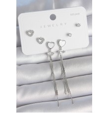 Pirinç Gümüş Sallantı Beyaz Mineli Kalp Model Zirkon Taşlı Kalp Detay 925 Ayar Gümüş Çivi Kadın Küpe Seti - TJ-BKP10495