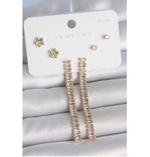 Pirinç Gold Renk Su Yolu Zirkon Taşlı Sallantı Model Çiçek Detay 925 Ayar Gümüş Çivi Kadın Küpe Seti - TJ-BKP10496