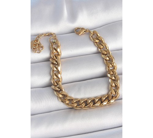 316L Çelik Gold Renk Kalın Zincir Model Kadın Bileklik - TJ-BB6938