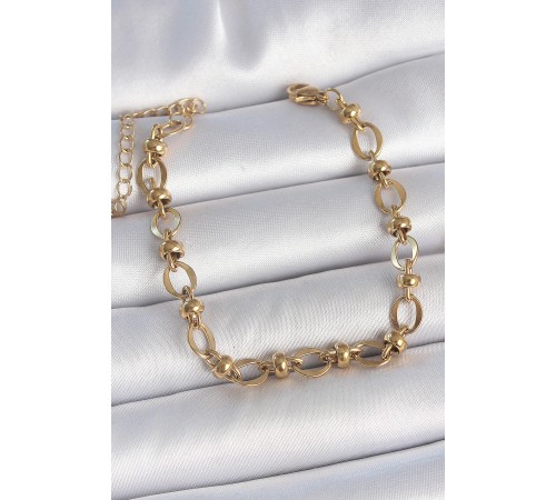 316L Çelik Gold Renk Topçuk Halka Zincir Model Kadın Bileklik - TJ-BB6939