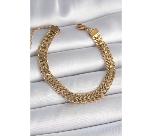 316L Çelik Gold Renk Hasır Zincir Model Kadın Bileklik - TJ-BB6940