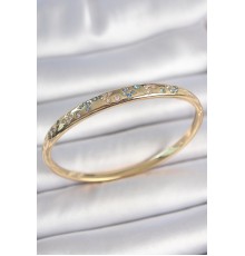 Pirinç Gold Renk Mavi Zirkon Taşlı İşlemeli Kadın Kelepçe - TJ-BB6941