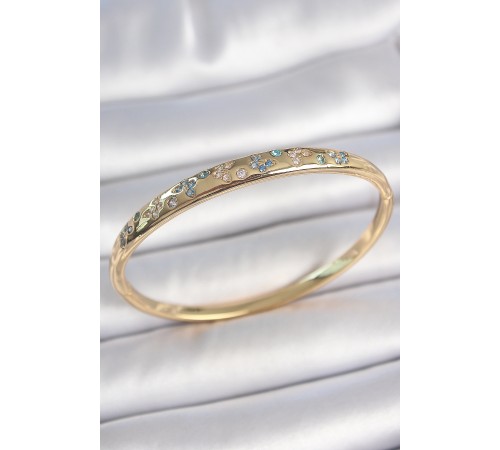 Pirinç Gold Renk Mavi Zirkon Taşlı İşlemeli Kadın Kelepçe - TJ-BB6941