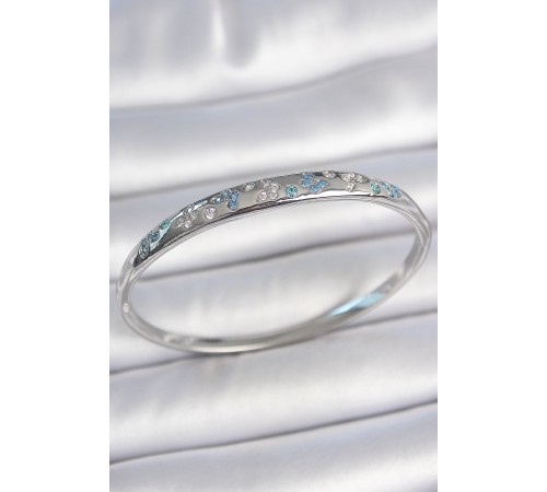 Pirinç Gümüş Renk Mavi Zirkon Taşlı İşlemeli Kadın Kelepçe - TJ-BB6942