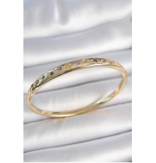 Pirinç Gold Renk Renkli Zirkon Taşlı Hilal Yıldız İşlemeli Kadın Kelepçe - TJ-BB6943