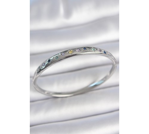 Pirinç Gümüş Renk Renkli Zirkon Taşlı Hilal Yıldız İşlemeli Kadın Kelepçe - TJ-BB6944