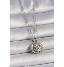 316L Çelik Gümüş Renk Ay Güneş Model Arkadaşlık Kadın Kolye - TJ-BKO10026