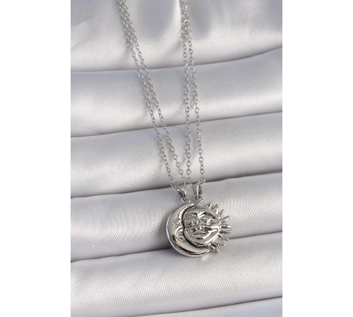 316L Çelik Gümüş Renk Ay Güneş Model Arkadaşlık Kadın Kolye - TJ-BKO10026