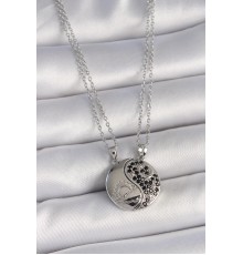 316L Çelik Gümüş Renk Zincir Zirkon Taşlı Ying Yang Model Gün Batımı İşlemeli Arakdaşlık Kadın Kolye - TJ-BKO10028