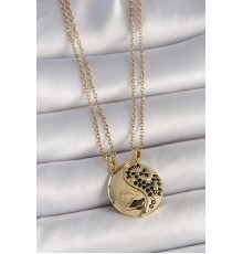 316L Çelik Gold Renk Zincir Zirkon Taşlı Ying Yang Model Gün Batımı İşlemeli Arkadaşlık Kadın Kolye - TJ-BKO10029