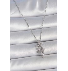 316L Çelik Gümüş Renk Zincir Zirkon Taşlı Yusufçuk Model Kadın Kolye - TJ-BKO10036