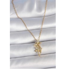 316L Çelik Gold Renk Zincir Zirkon Taşlı Yusufçuk Model Kadın Kolye - TJ-BKO10037