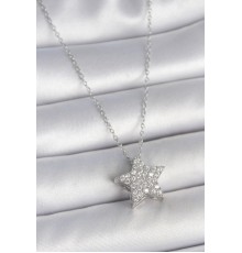 316L Çelik Gümüş Renk Zincir Zirkon Taşlı Yıldız Model Kadın Kolye - TJ-BKO10040