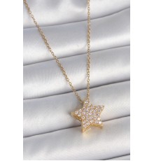 316L Çelik Gold Renk Zincir Zirkon Taşlı Yıldız Model Kadın Kolye - TJ-BKO10041