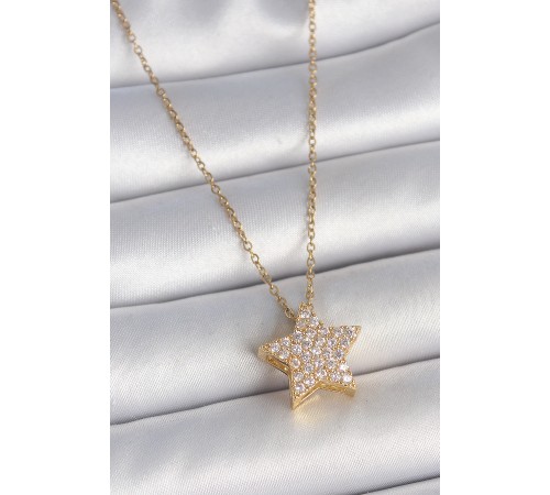 316L Çelik Gold Renk Zincir Zirkon Taşlı Yıldız Model Kadın Kolye - TJ-BKO10041