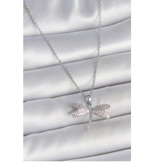 316L Çelik Gümüş Renk Zincir Zirkon Taşlı Yusufçuk Model Kadın Kolye - TJ-BKO10050