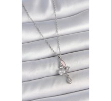 316L Çelik Gümüş Renk Zincir Damla Zirkon Taşlı Model Sallantı Detay Kadın Kolye - TJ-BKO10052