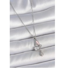 316L Çelik Gümüş Renk Zincir Damla Zirkon Taşlı Model Sallantı Detay Kadın Kolye - TJ-BKO10052