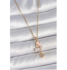 316L Çelik Gold Renk Zincir Damla Zirkon Taşlı Model Sallantı Detay Kadın Kolye - TJ-BKO10053