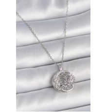 316L Çelik Gümüş Renk Zincir Ay Güneş Model Zirkon Taş Detay Kadın Kolye - TJ-BKO10056