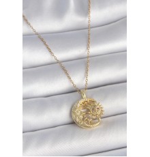 316L Çelik Gold Renk Zincir Ay Güneş Model Zirkon Taş Detaylı Kadın Kolye - TJ-BKO10057
