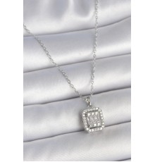 316L Çelik Gümüş Renk Zincir Kare Zirkon Taşlı Kadın Kolye - TJ-BKO10058