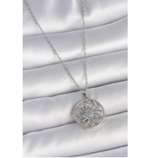 316L Çelik Gümüş Renk Zincir Mavi Taşlı Lotus Model Kadın Kolye - TJ-BKO10060