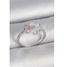 Pirinç Gümüş Renk Beyaz Mineli Pembe Zirkon Taşlı Çiçek Model Kadın Yüzük - TJ-BYK3708