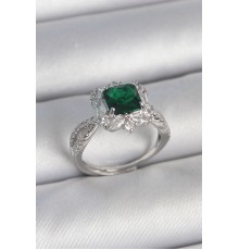 Pirinç Gümüş Renk Zirkon Taşlı Yeşil Tektaş Model Kadın Yüzük - TJ-BYK3710