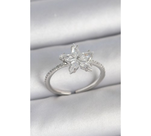 Pirinç Gümüş Renk Zirkon Taşlı Yıldız Model Ayarlanabilir Kadın Yüzük - TJ-BYK3716