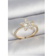 Pirinç Gold Renk Zirkon Taşlı Yıldız Model Ayarlanabilir Kadın Yüzük - TJ-BYK3717